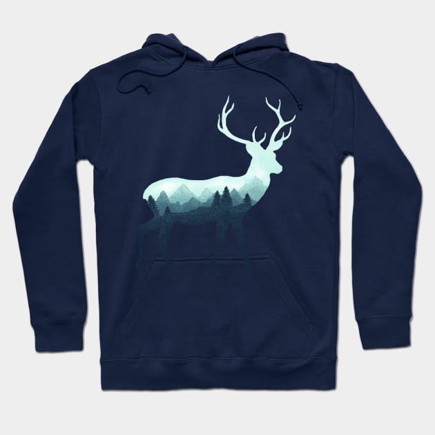 Dramabite Deer Stag Elk Double Exposure Surreal Wildlife Animal Hoodie by dramabite